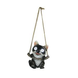 Resin Hanging Raccoon Garden Statue Solar LED Eye Lights Animal Yard Decoration